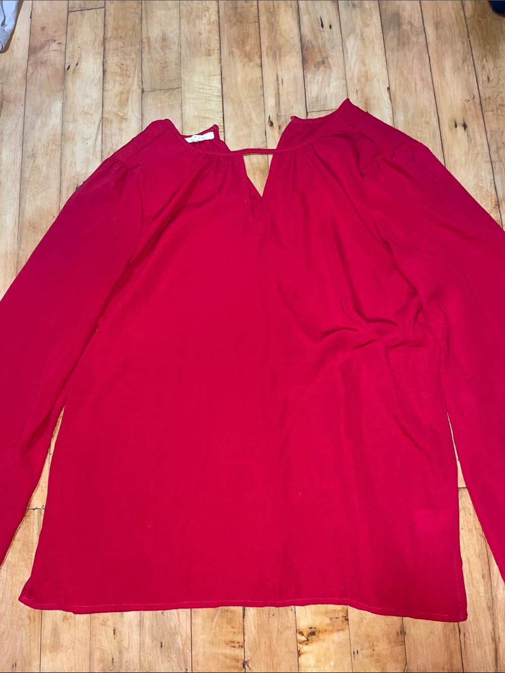 Maurices Bright Red Long Sleeve Keyhole Top